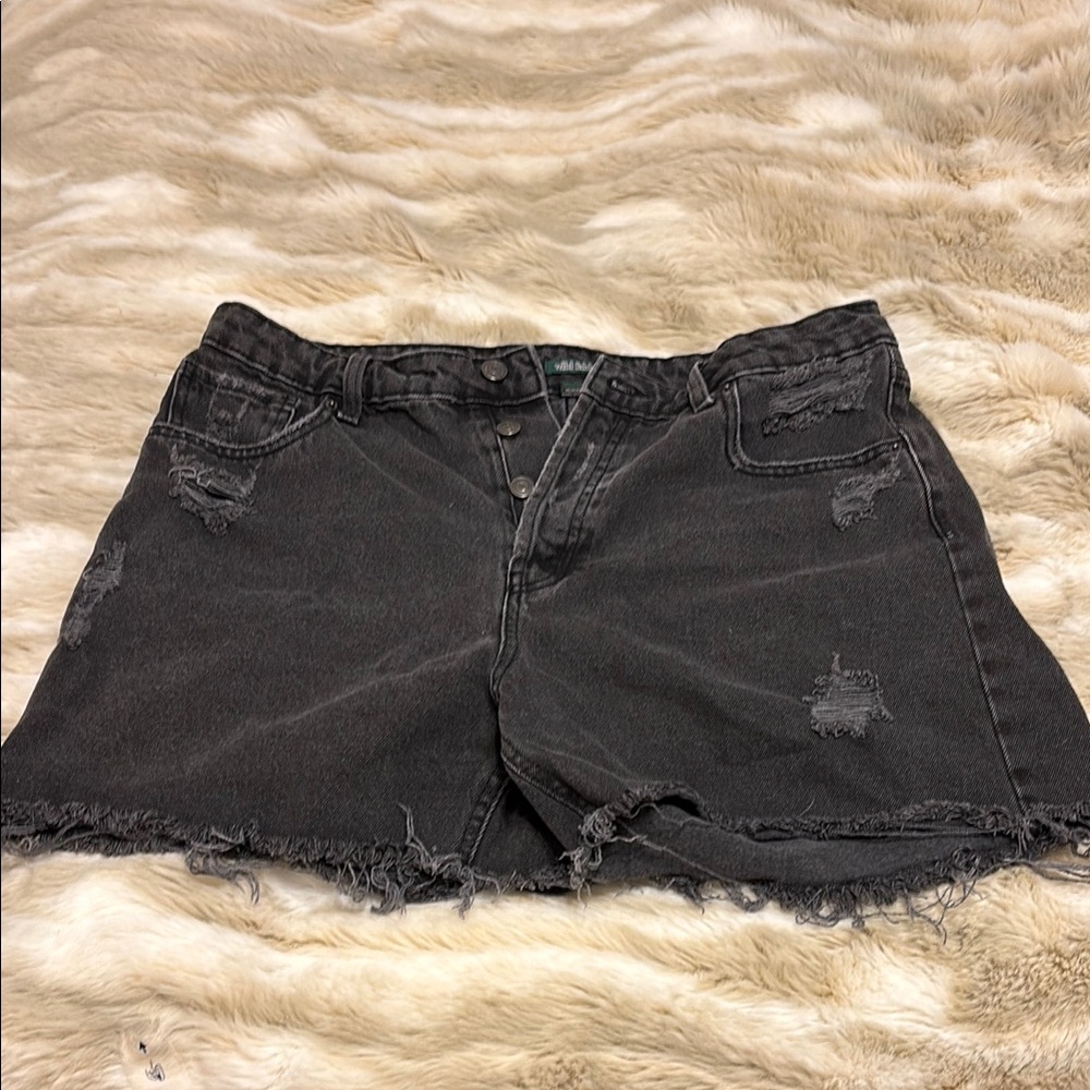 Distressed Black Denim Shorts